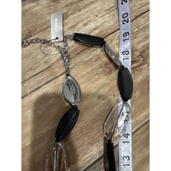 Chicos Faux Black Stone Silver Tone 19" Long Statement Necklace NEW - Picture 11 of 15